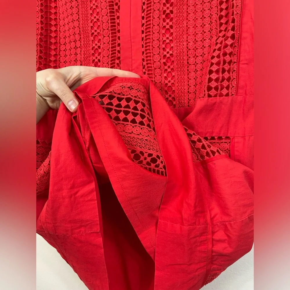J.Crew Radish Coral-Red Embroidered Lace Sleeveless Shift Dress Cotton Size M - Picture 11 of 14